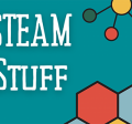 STEAM Stuff text on teal background with hexagon shapes