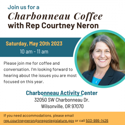 Graphic featuring Rep. Neron and event info