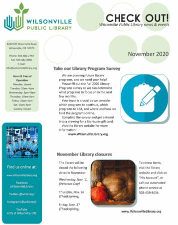 November 2020 Wilsonville Public Library Newsletter