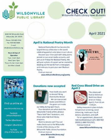 Wilsonville Public Library April 2021 newsletter