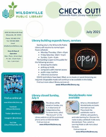Wilsonville Public Library July 2021 newsletter