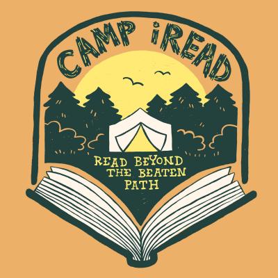 "Read Beyond the Beaten Path" logo of book, evergreens, tent, sun, and birds