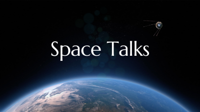 "Space Talks" text in dark atmosphere above the earth