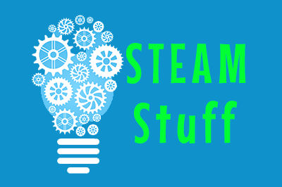 STEAM Stuff logo with illustrated lightbulb made of gears