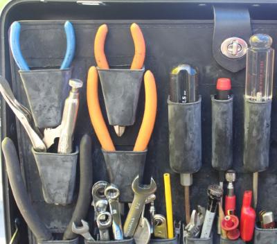 set of hand tools in pocket organizer