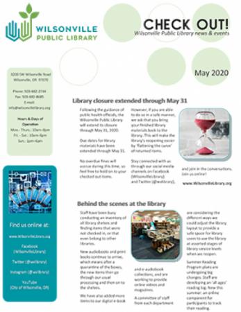 Wilsonville Public Library Newsletter April 2020 image