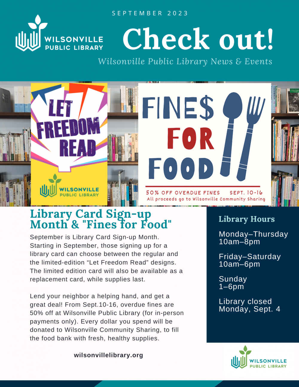 September 2023 Wilsonville Library Newsletter City of Wilsonville Oregon