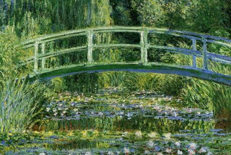 Monet painting of water lilies and Japanese bridge